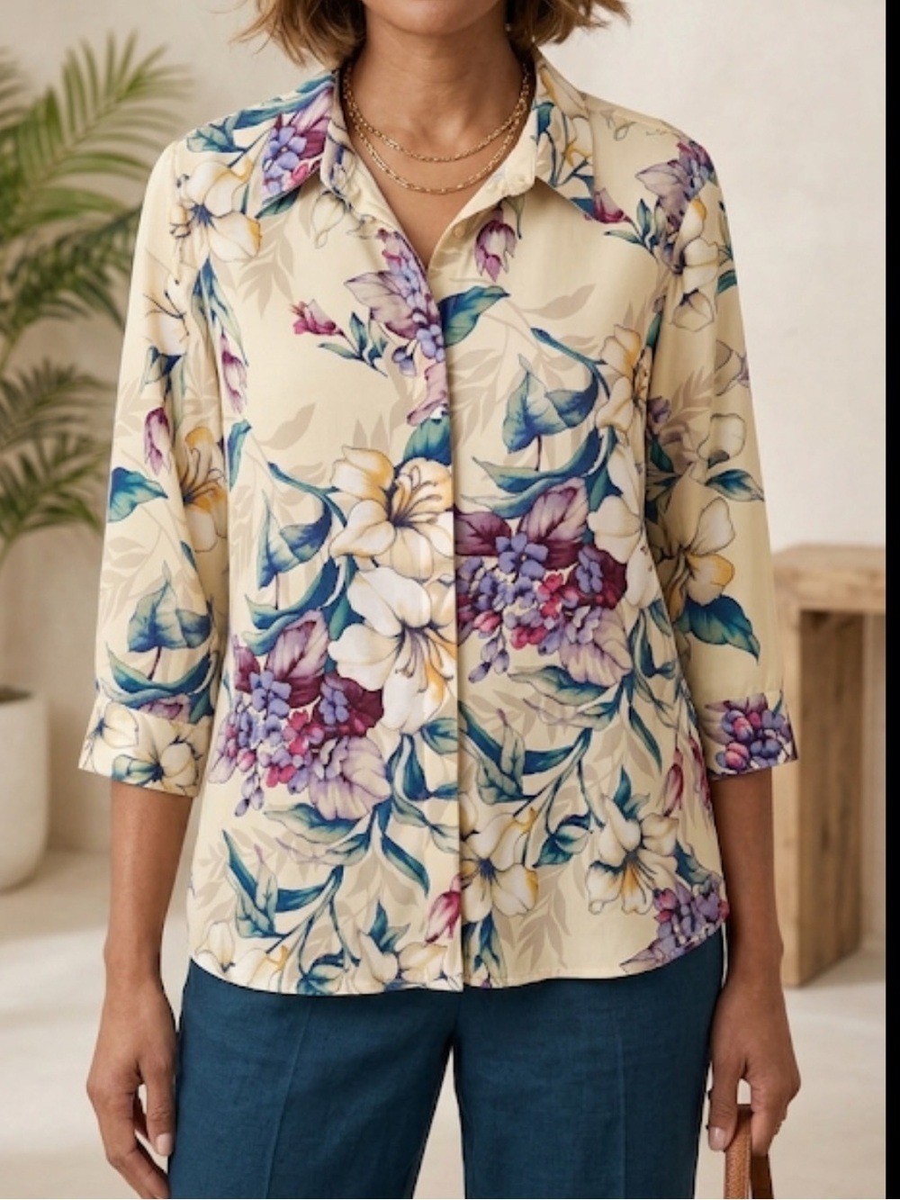 Chico’s No Iron Floral Button Down Shirt Size 4 XXL Career Casual